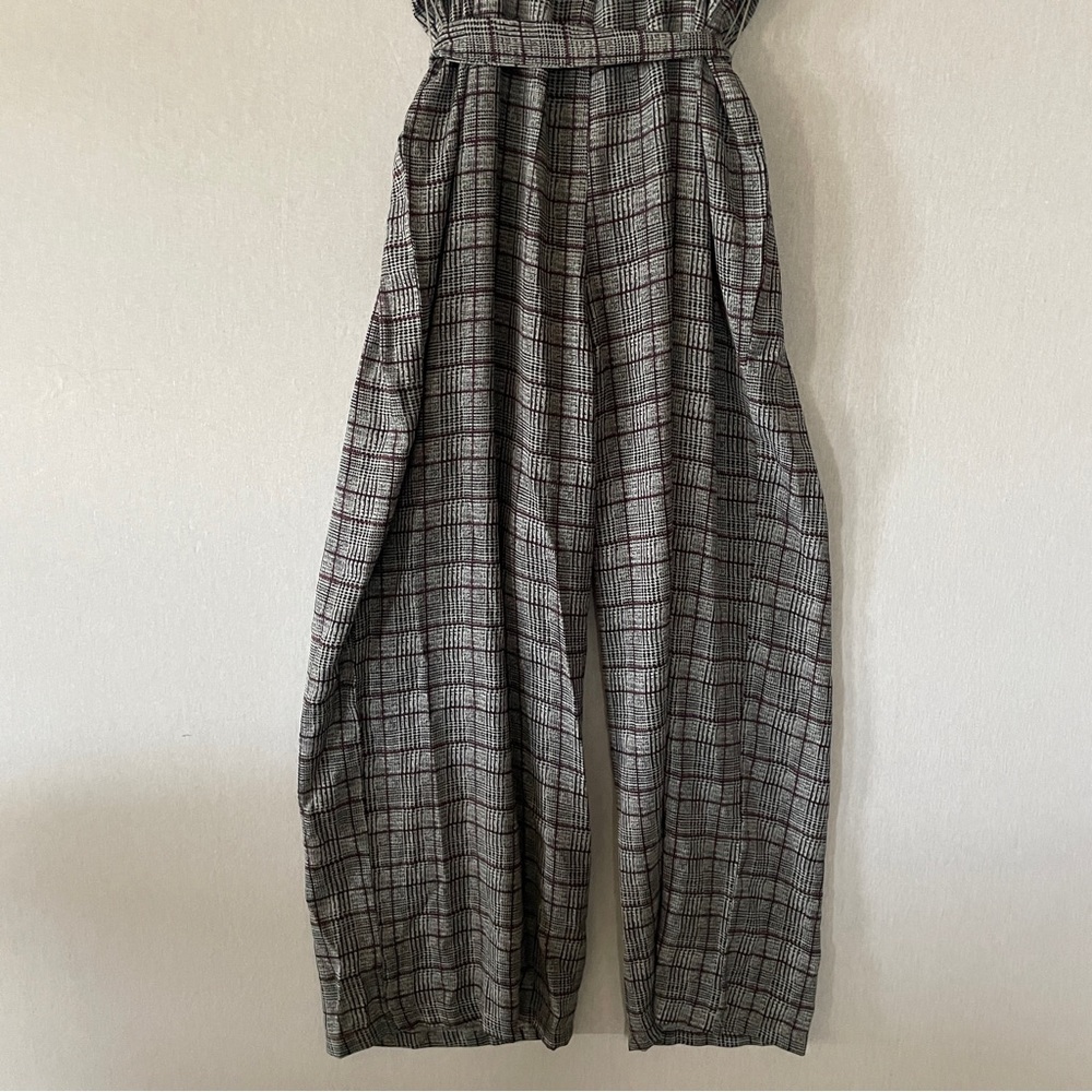 Candie's Size Small Gray Jumpsuit Plaid Wide Pants - Picture 5 of 9